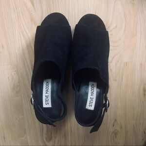 Steve Madden Black Suede Block Heels (4”)